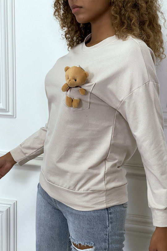 Long-sleeved beige sweater with blanket pocket - 3