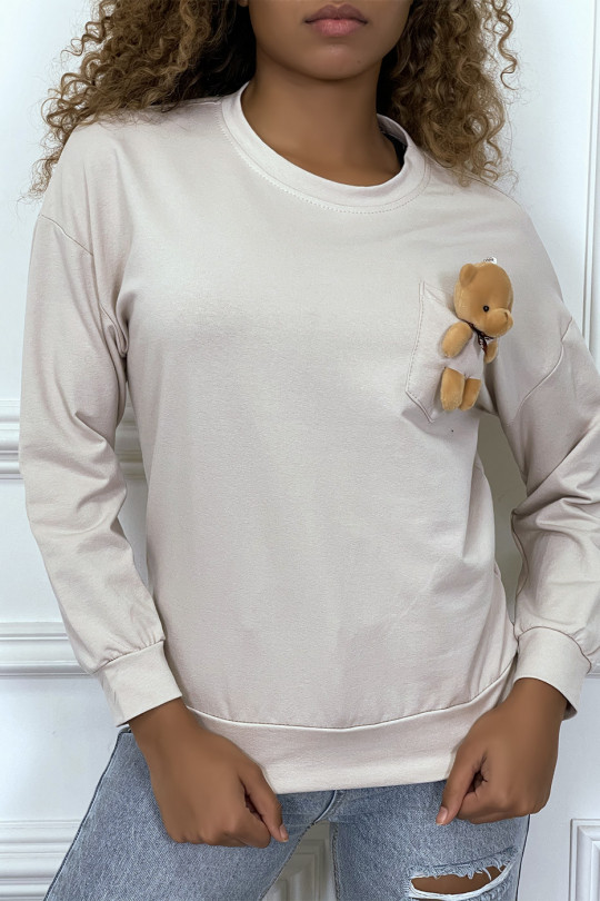 Long-sleeved beige sweater with blanket pocket - 4