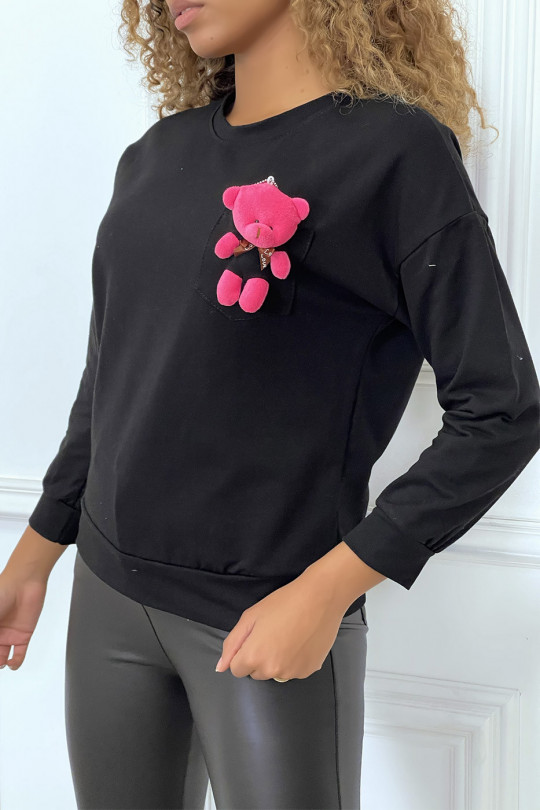 Long-sleeved black sweater with blanket pocket - 2