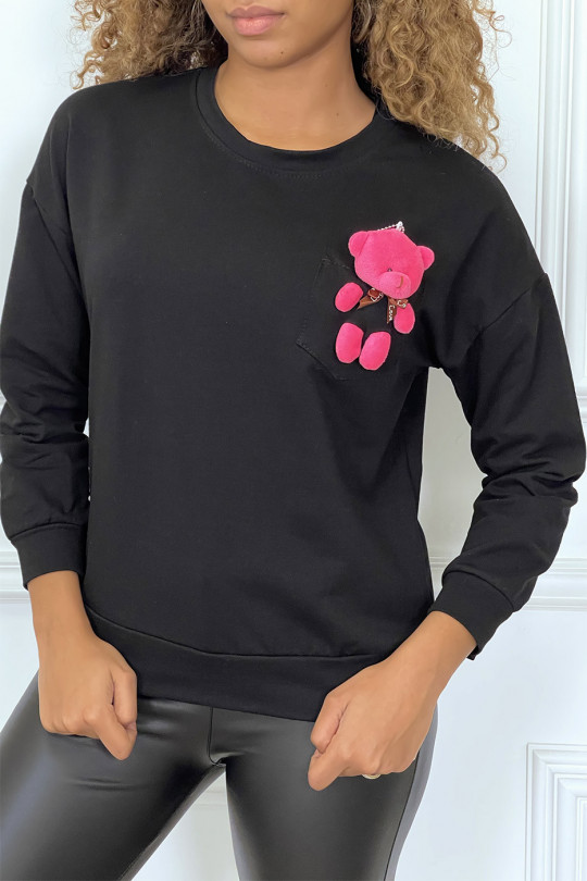 Long-sleeved black sweater with blanket pocket - 3