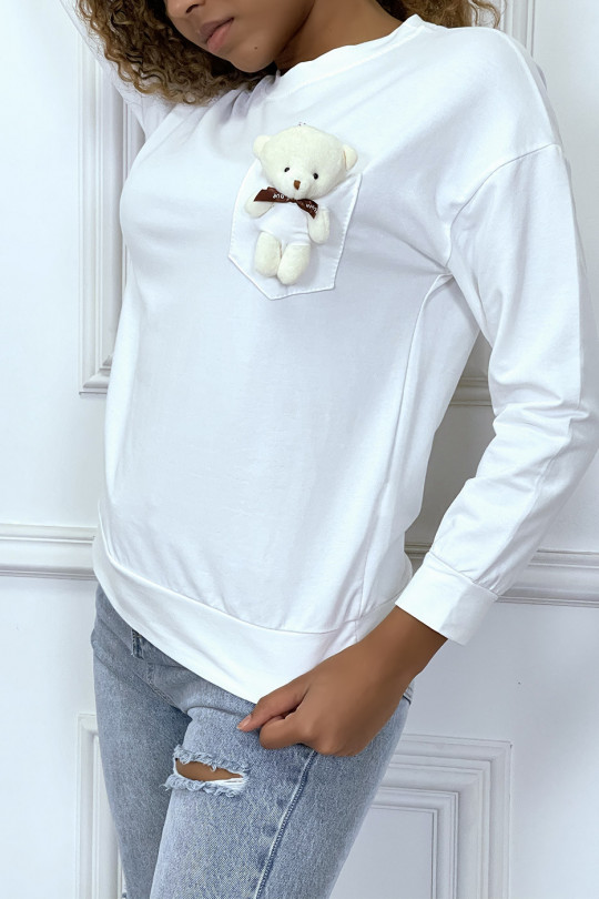 White long-sleeved sweater with blanket pocket - 2