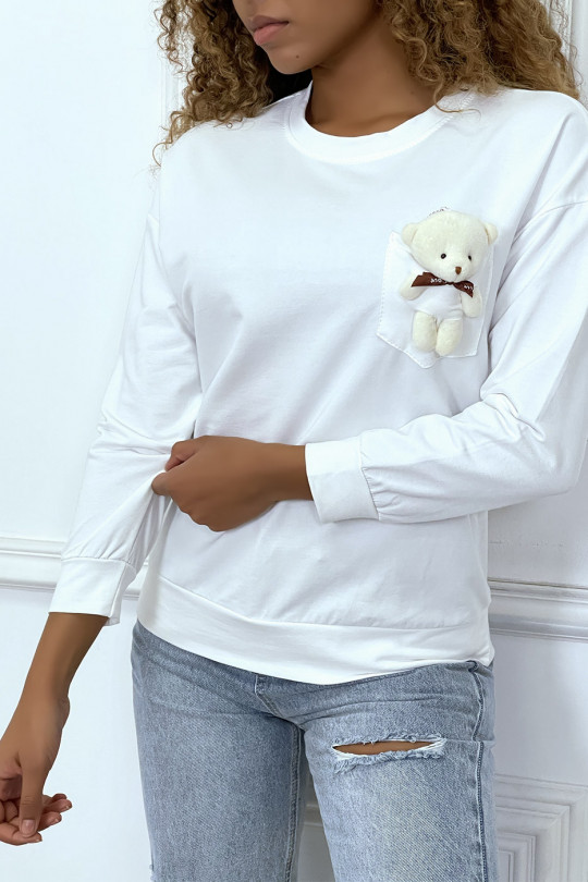 White long-sleeved sweater with blanket pocket - 3