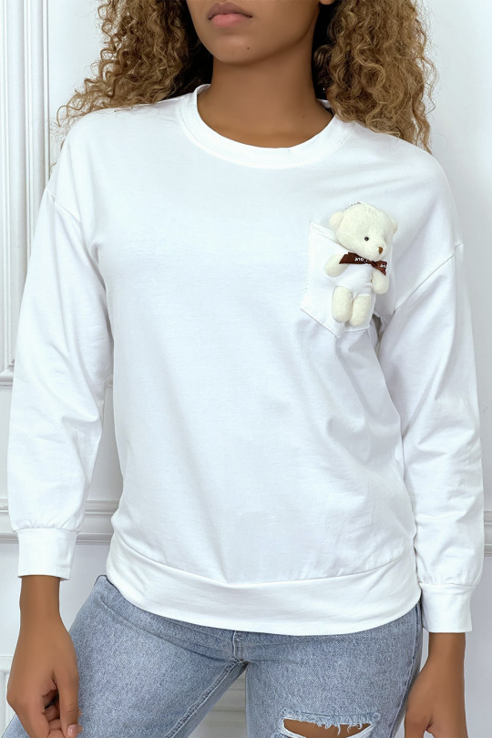 White long-sleeved sweater with blanket pocket - 1
