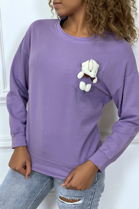 Long-sleeved purple sweater with blanket pocket - 1