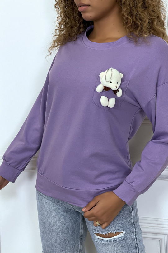 Long-sleeved purple sweater with blanket pocket - 2