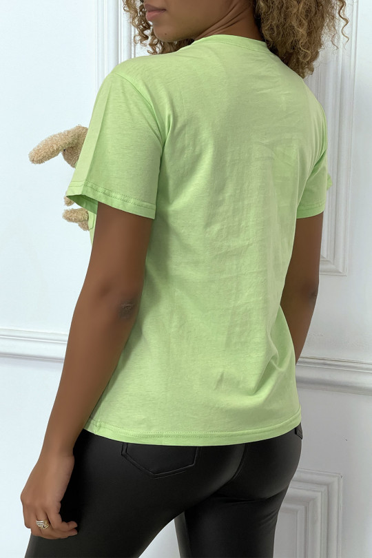 Lime green t-shirt with round neck and short sleeves - 4