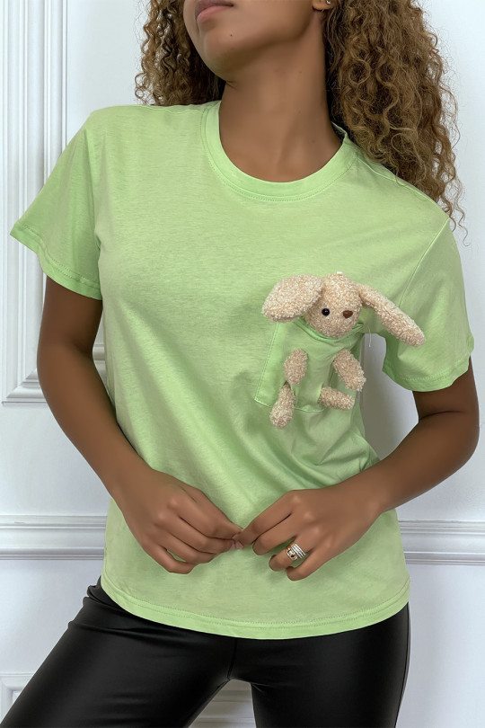 Lime green t-shirt with round neck and short sleeves - 2