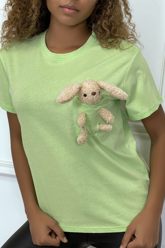 Lime green t-shirt with round neck and short sleeves - 3
