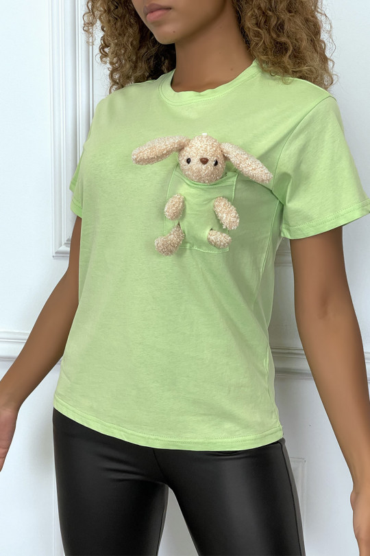 Lime green t-shirt with round neck and short sleeves - 1