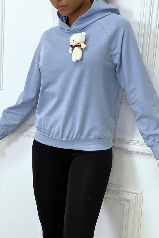 Blue hoodie with cuddly brooch - 2