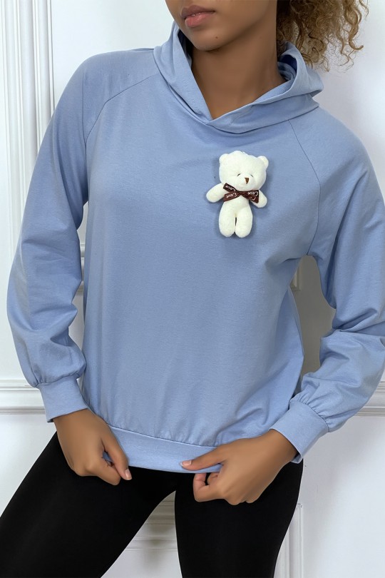 Blue hoodie with cuddly brooch - 1
