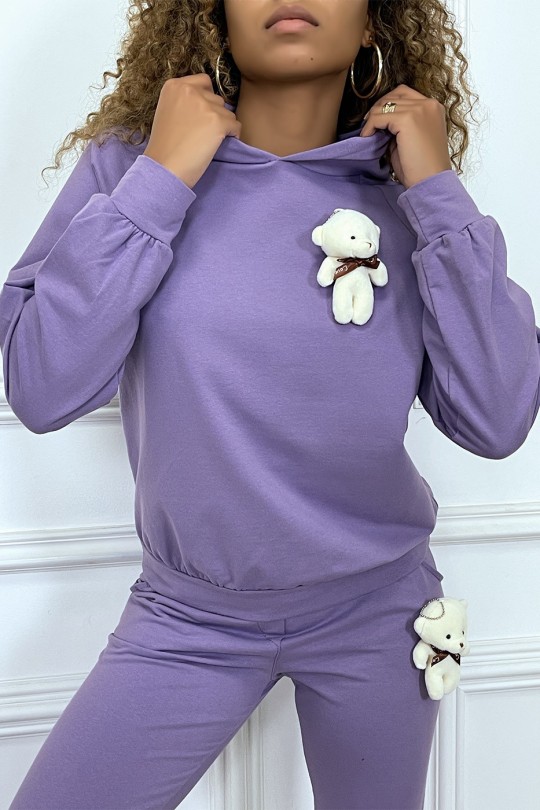 Purple hoodie with cuddly brooch - 2
