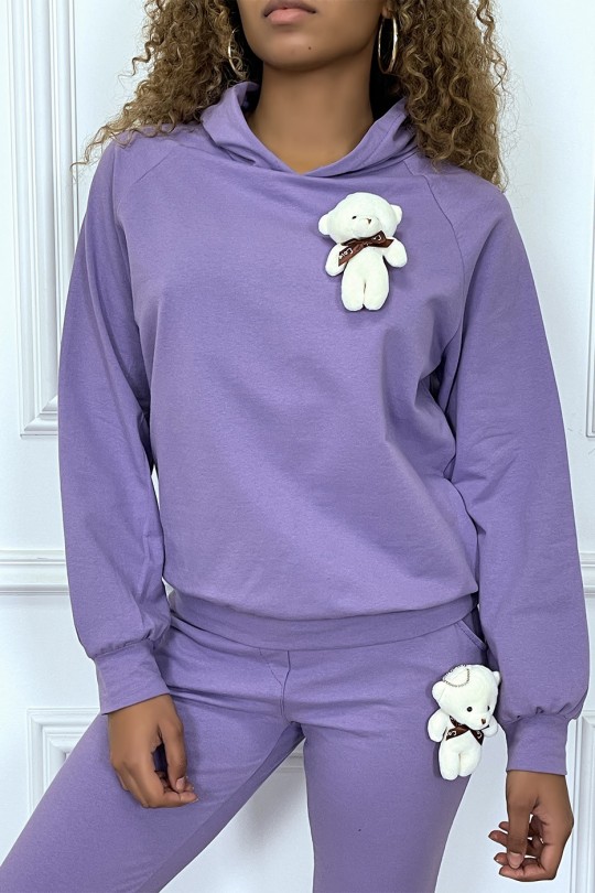 Purple hoodie with cuddly brooch - 1