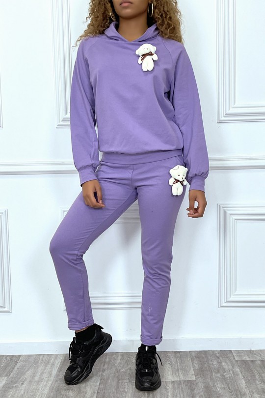 Purple hoodie with cuddly brooch - 4