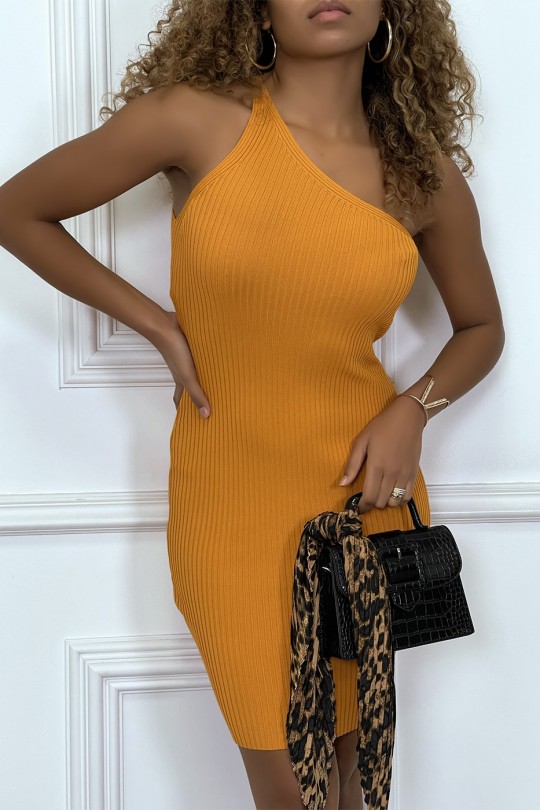 Trendy jurk, kort oranje asymmetrisch - 3