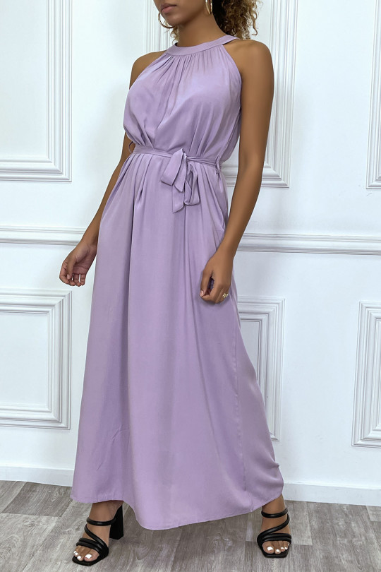 Effen paarse mouwloze maxi-jurk met ronde hals - 6