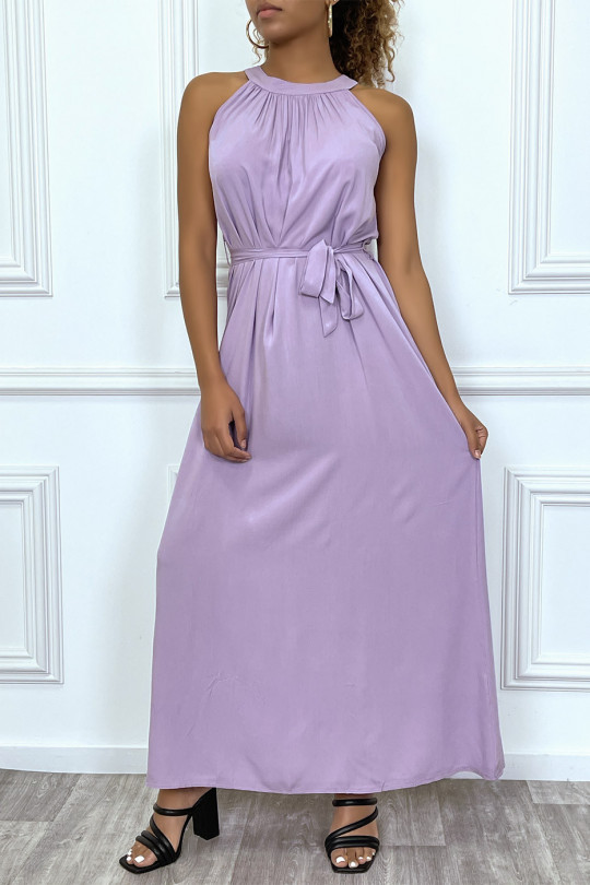 Effen paarse mouwloze maxi-jurk met ronde hals - 7
