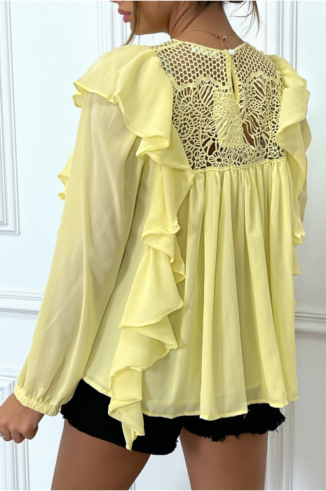Blouse jaune à volant avec buste brodé - 1