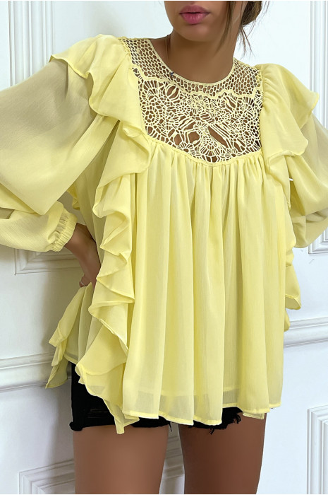 Blouse jaune à volant avec buste brodé - 3