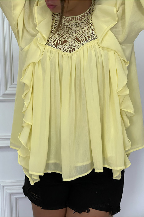 Blouse jaune à volant avec buste brodé - 6