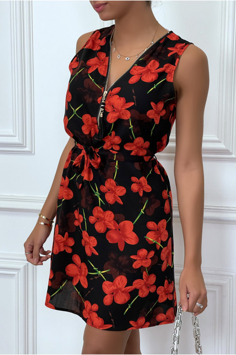 Robe rouge à encolure zippé et ceinture - 2