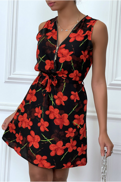 Robe rouge à encolure zippé et ceinture - 3