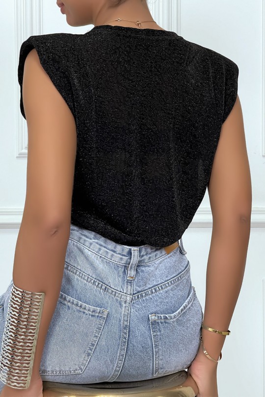 Black t-shirt with shoulder pads and leopard pattern - 1