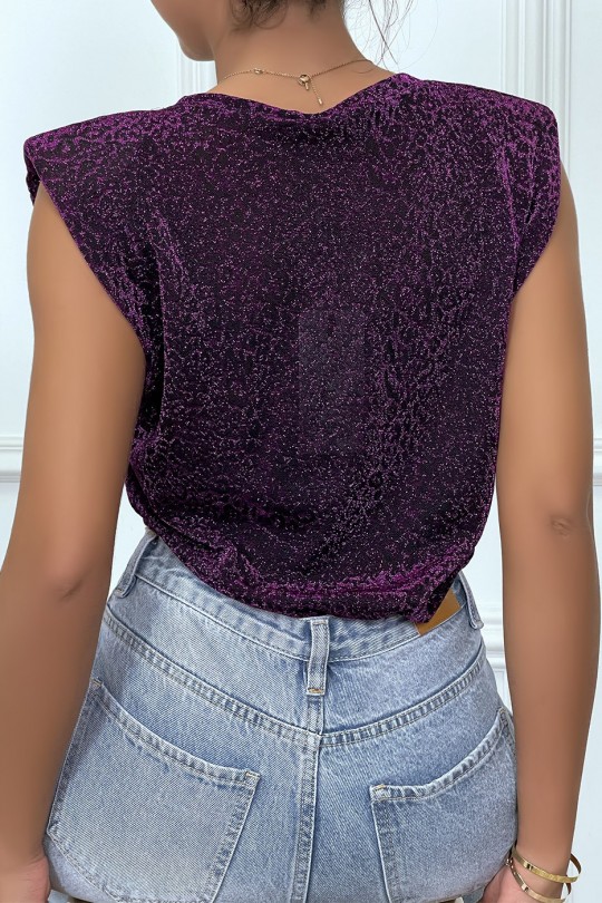 T-shirt lilas avec épaulettes et motif léopard - 1