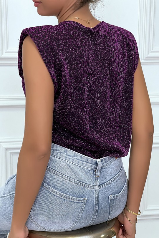T-shirt lilas avec épaulettes et motif léopard - 2