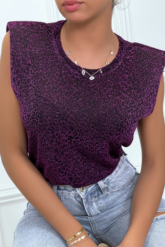 Lilac T-shirt with epaulettes and leopard print - 4