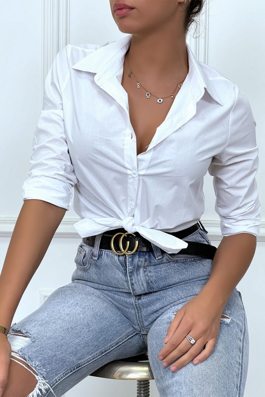 Chemise blanche cintré avec dessin au dos. Chemise femme - 4