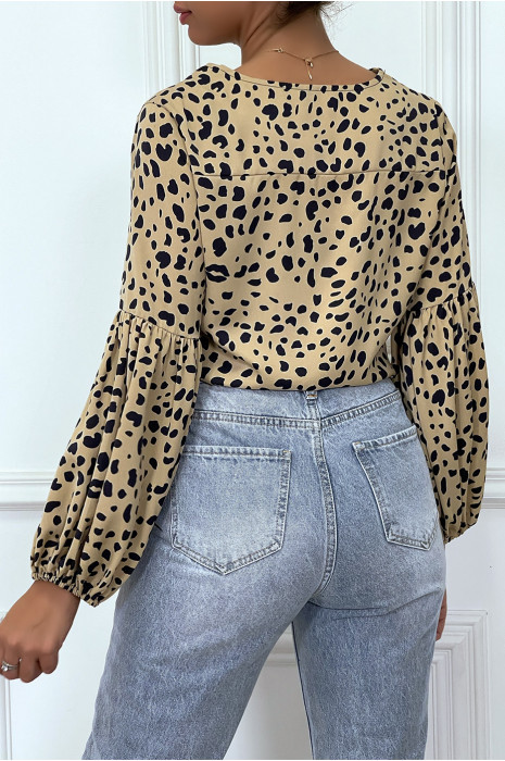 BlBBse motif camel et noir avec lacet et manches bouffante - 1