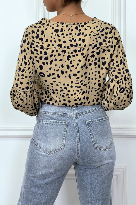 BlBBse motif camel et noir avec lacet et manches bouffante - 2