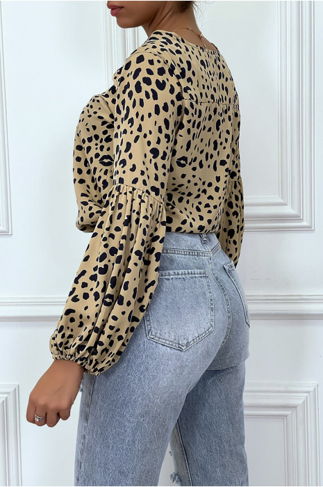 BlBBse motif camel et noir avec lacet et manches bouffante - 3
