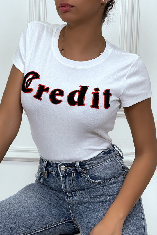 White T-shirt with 3D CREDIT writing - 3