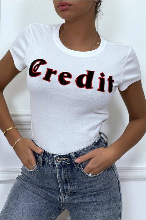 T-shirt blanc avec écriture CREDIT en 3D - 5