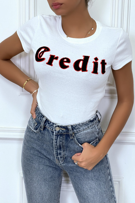 White T-shirt with 3D CREDIT writing - 7