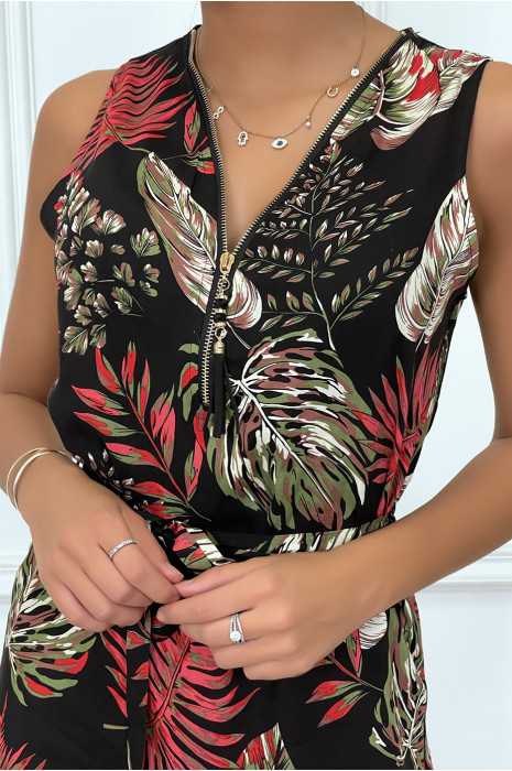 Robe noire à encolure zippé et ceinture - 2