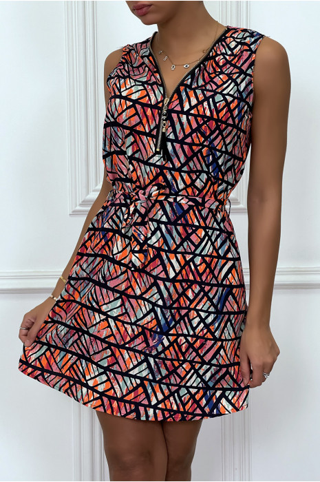 Robe orange à encolure zippé et ceinture - 6