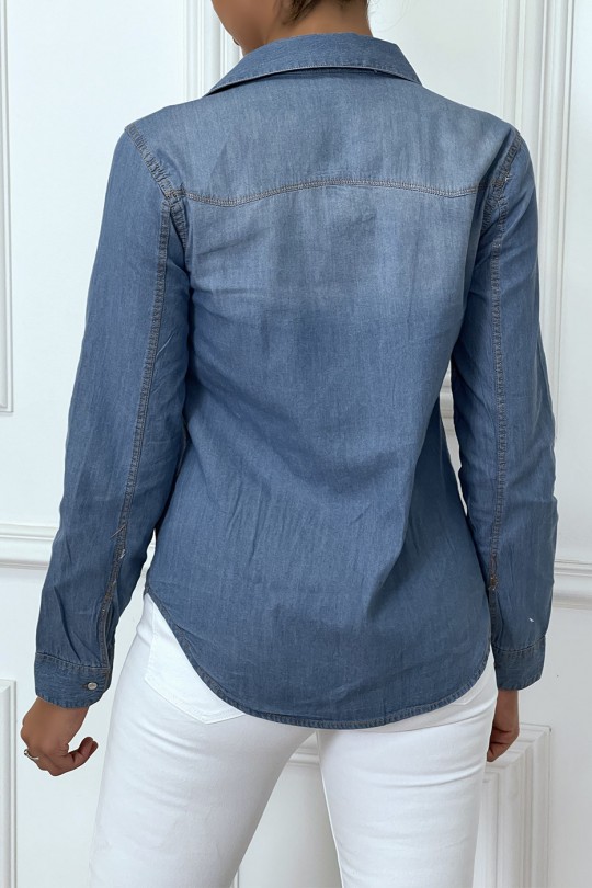 Chemise cintré en jeans avec poches au buste - 1