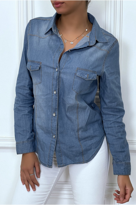 Chemise cintré en jeans avec poches au buste - 3