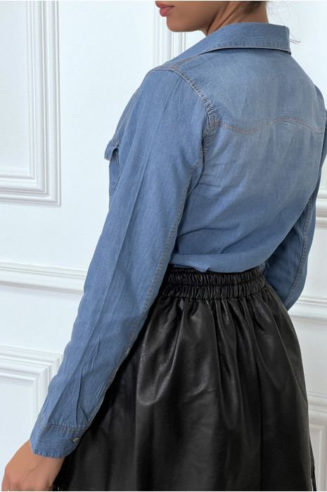 Chemise cintré en jeans avec poches au buste - 4