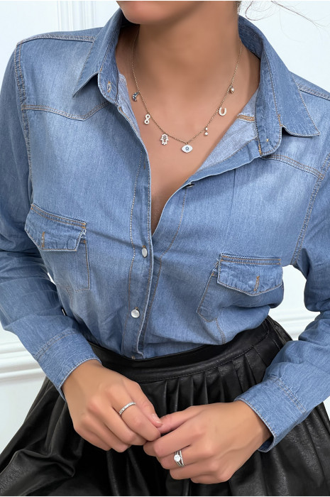 Chemise cintré en jeans avec poches au buste - 6