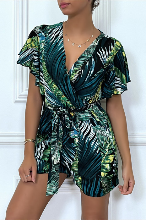 CoCCi-short croisé au buste motif feuille verte - 1