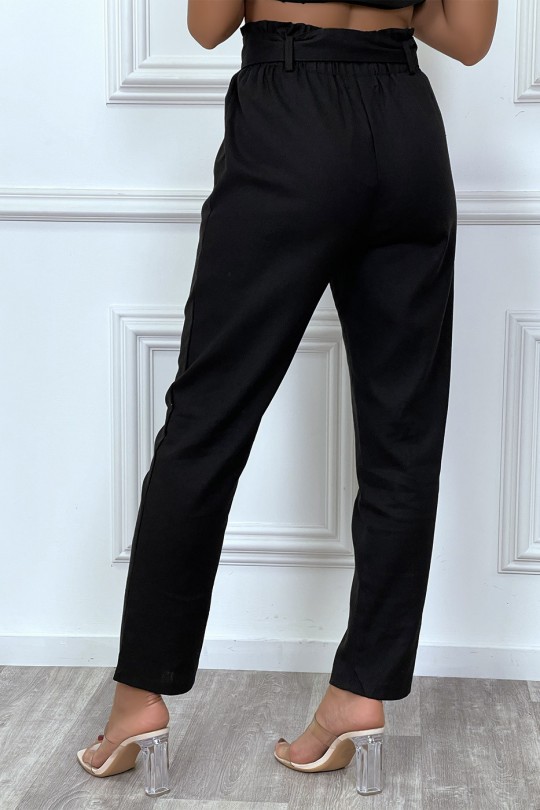 Pantalon tailleur noir coupe droite avec ceinture - 1