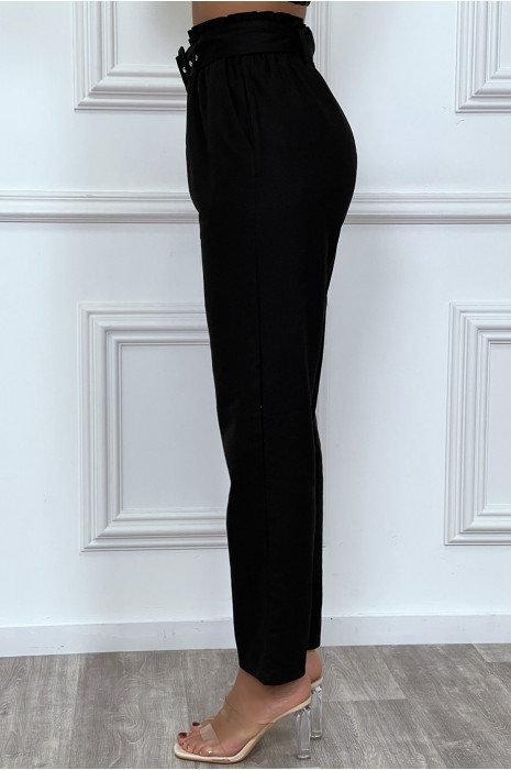 Pantalon tailleur noir coupe droite avec ceinture - 2