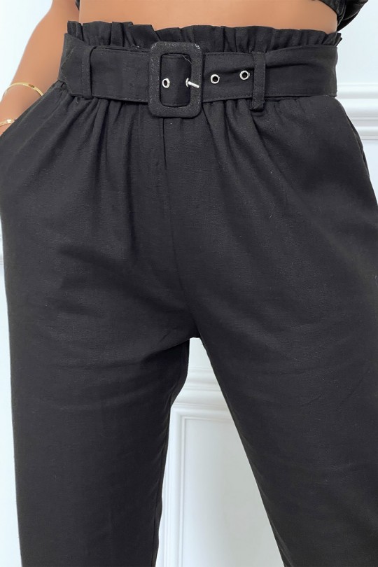 Pantalon tailleur noir coupe droite avec ceinture - 3