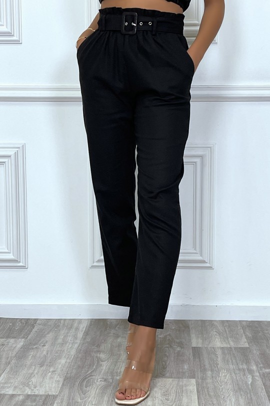 Pantalon tailleur noir coupe droite avec ceinture - 4