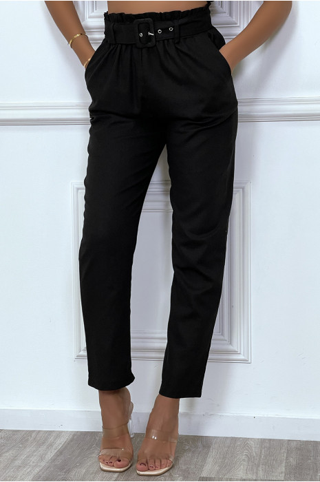 Pantalon tailleur noir coupe droite avec ceinture - 5