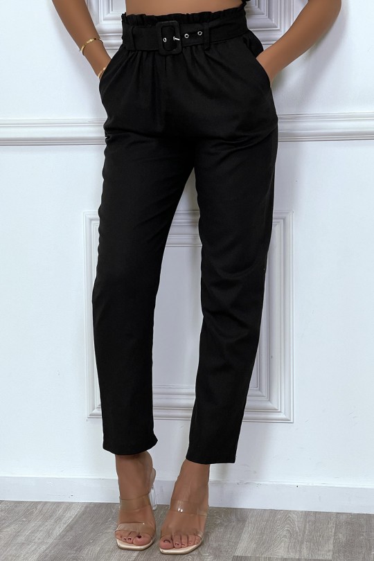 Pantalon tailleur noir coupe droite avec ceinture - 5